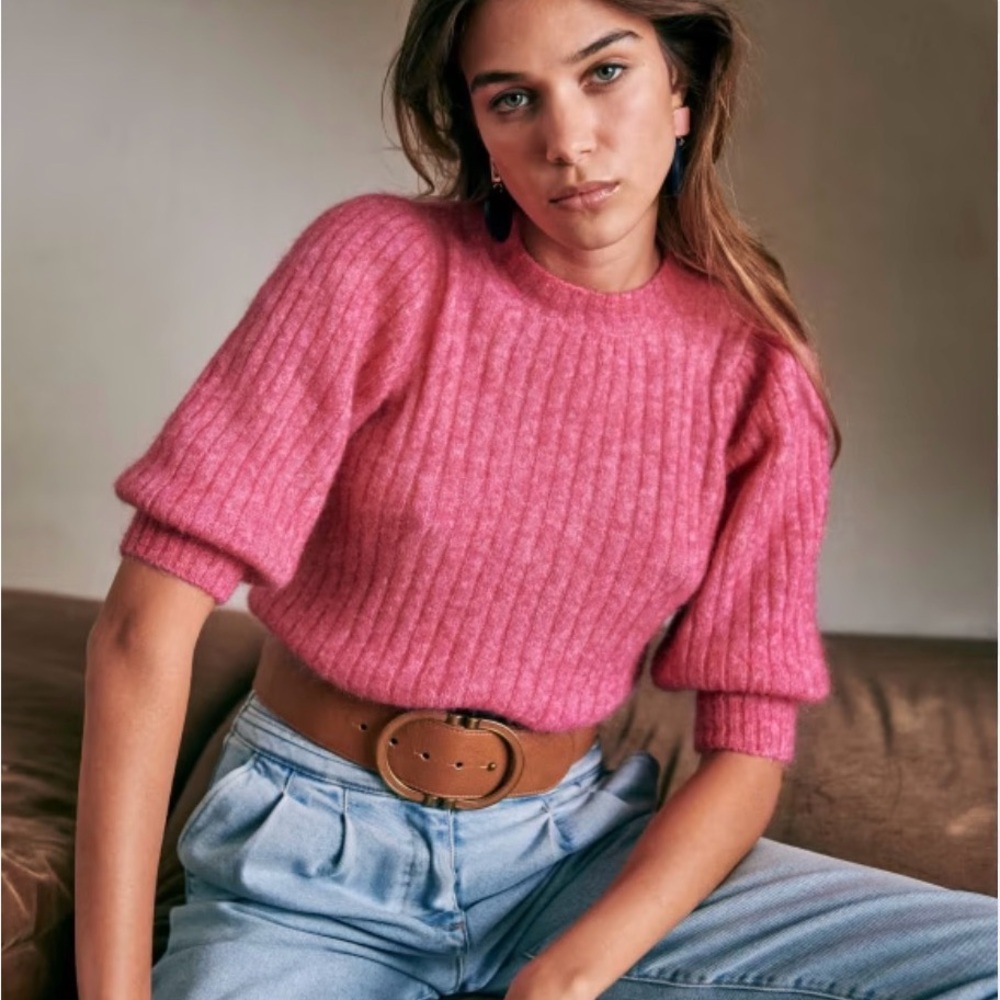 Sézane Marilou Pink Ribbed jumper Sweater